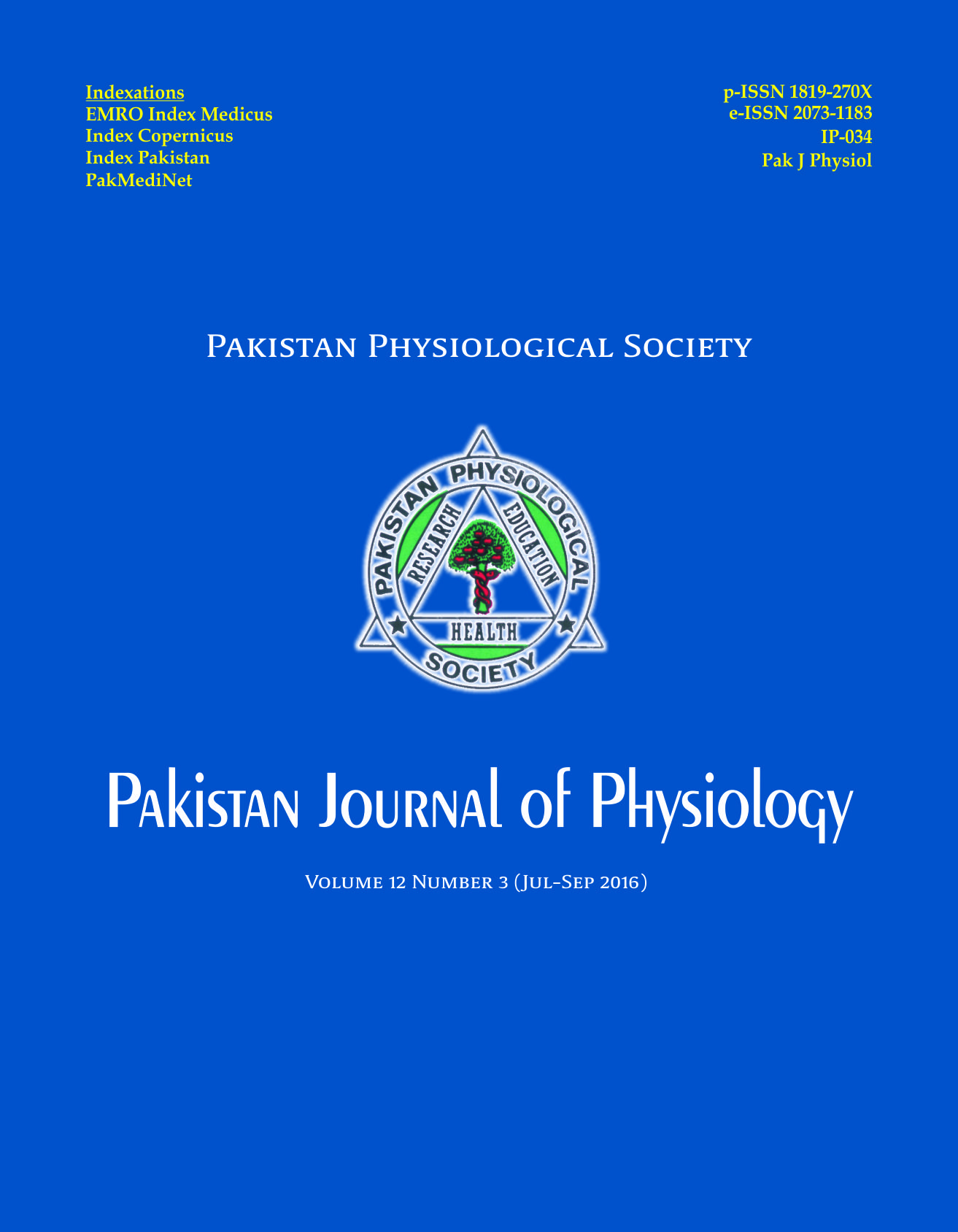 					View Vol. 12 No. 3 (2016): Pakistan Journal of Physiology
				