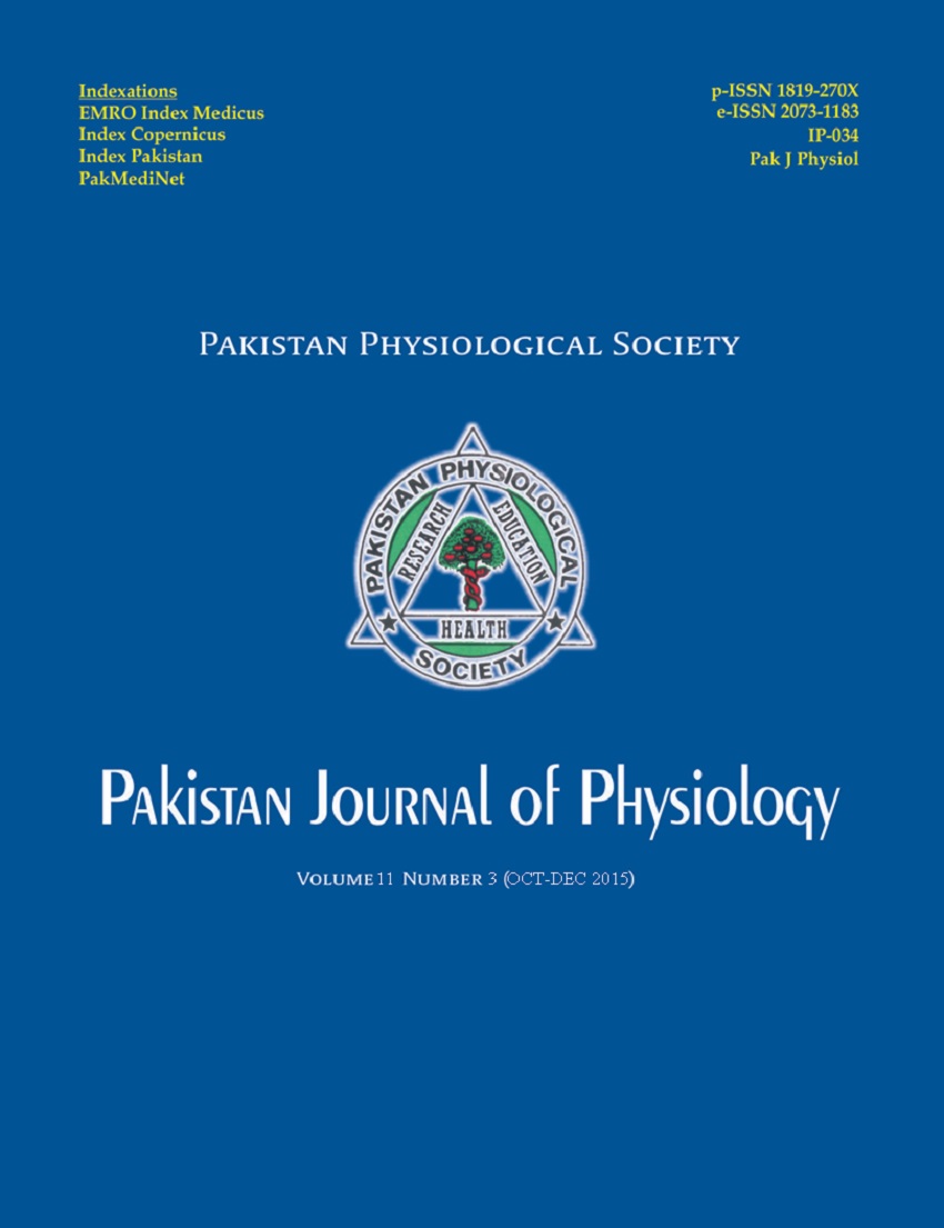 					View Vol. 11 No. 3 (2015): Pakistan Journal of Physiology
				