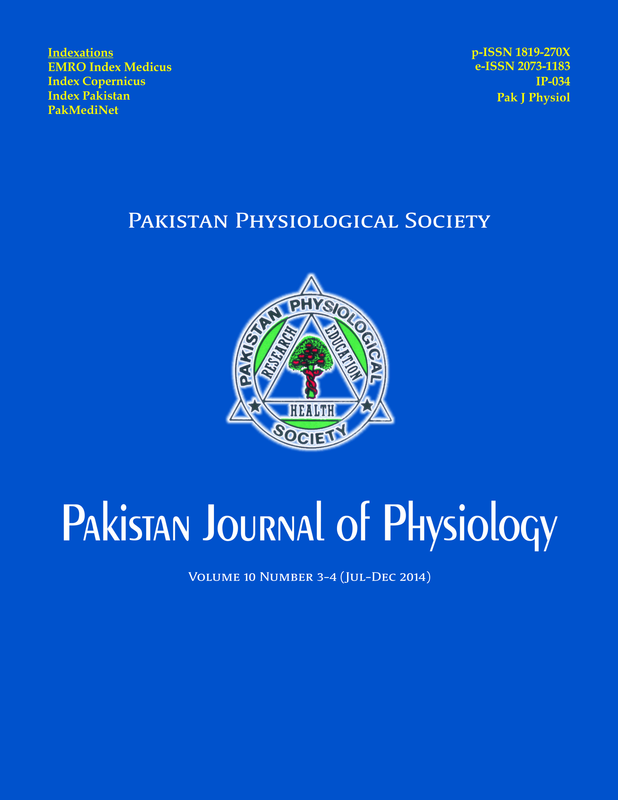 					View Vol. 10 No. 3-4 (2014): Pakistan Journal of Physiology
				