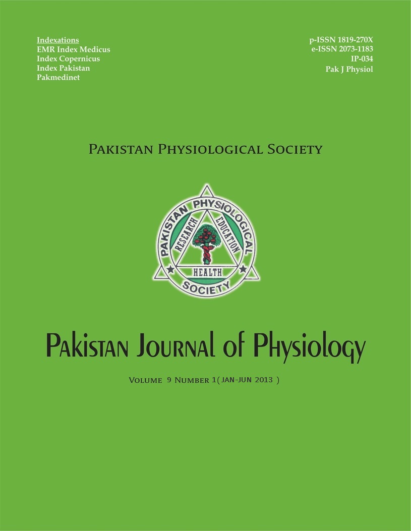 					View Vol. 9 No. 1 (2013): Pakistan Journal of Physiology
				