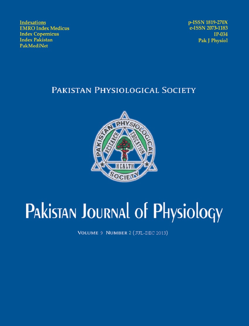					View Vol. 9 No. 2 (2013): Pakistan Journal of Physiology
				
