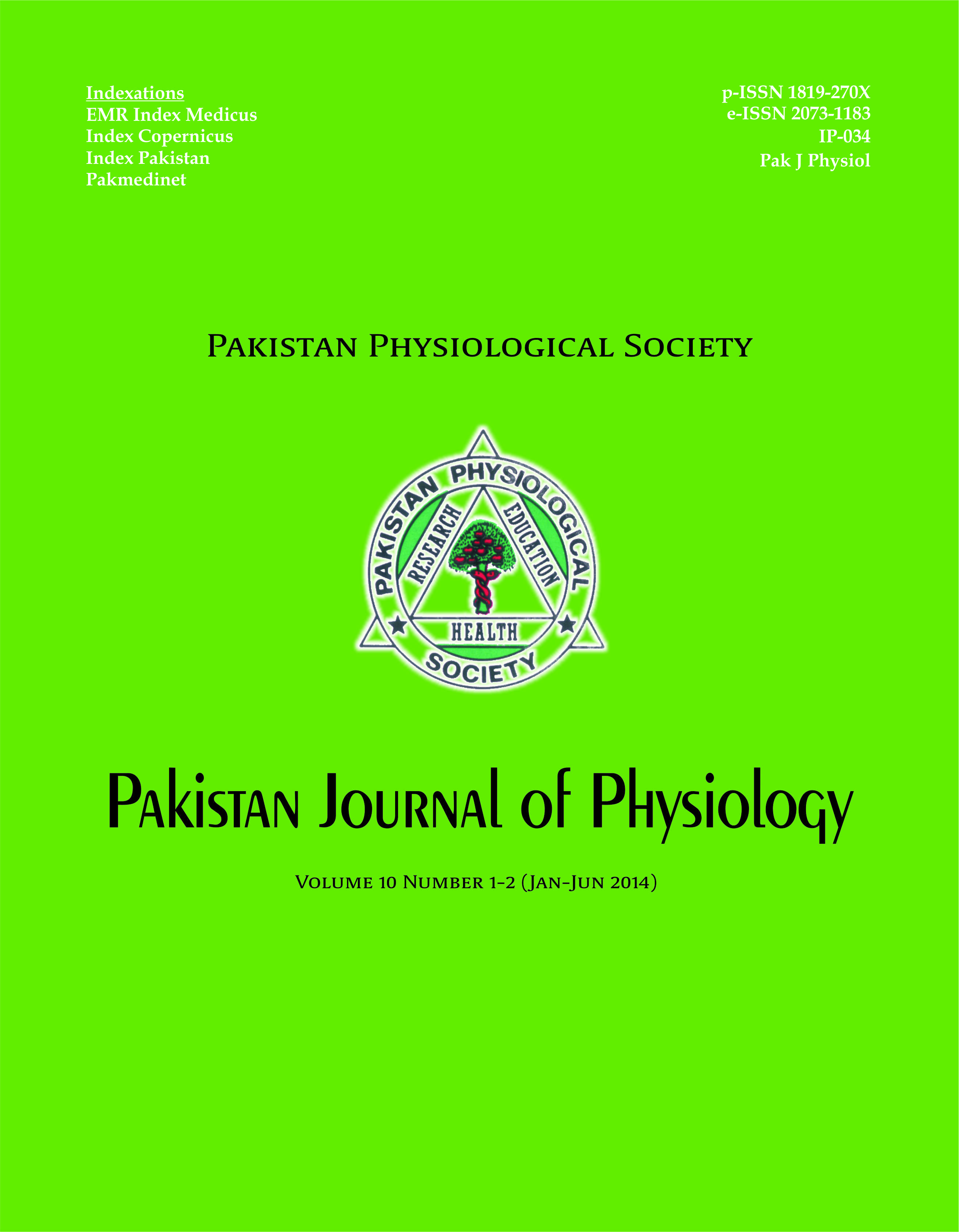 					View Vol. 10 No. 1-2 (2014): Pakistan Journal of Physiology
				