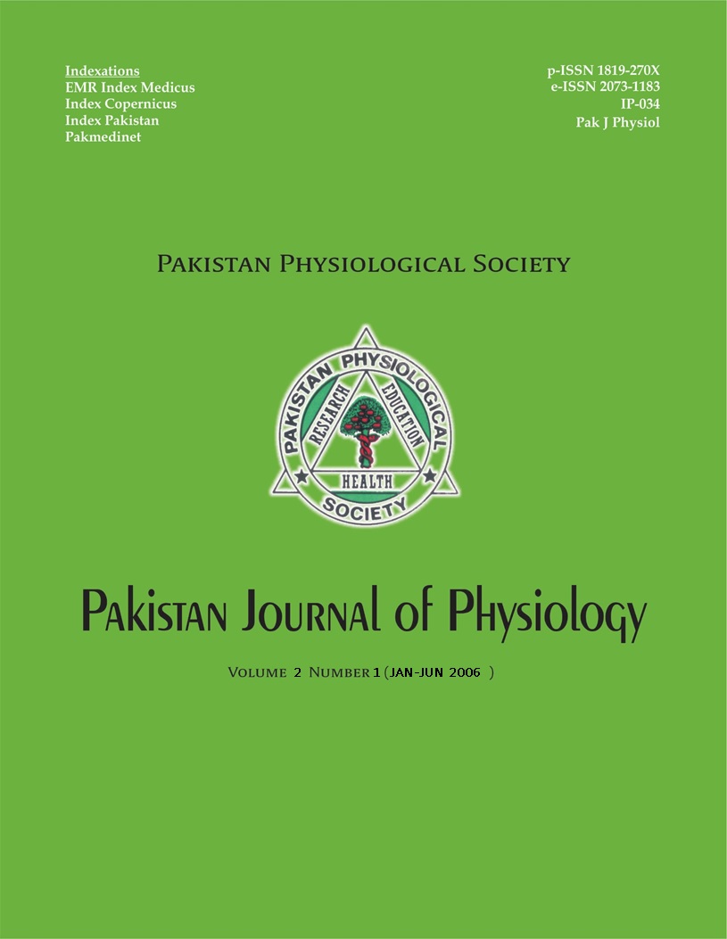 					View Vol. 2 No. 1 (2006): Pakistan Journal of Physiology
				