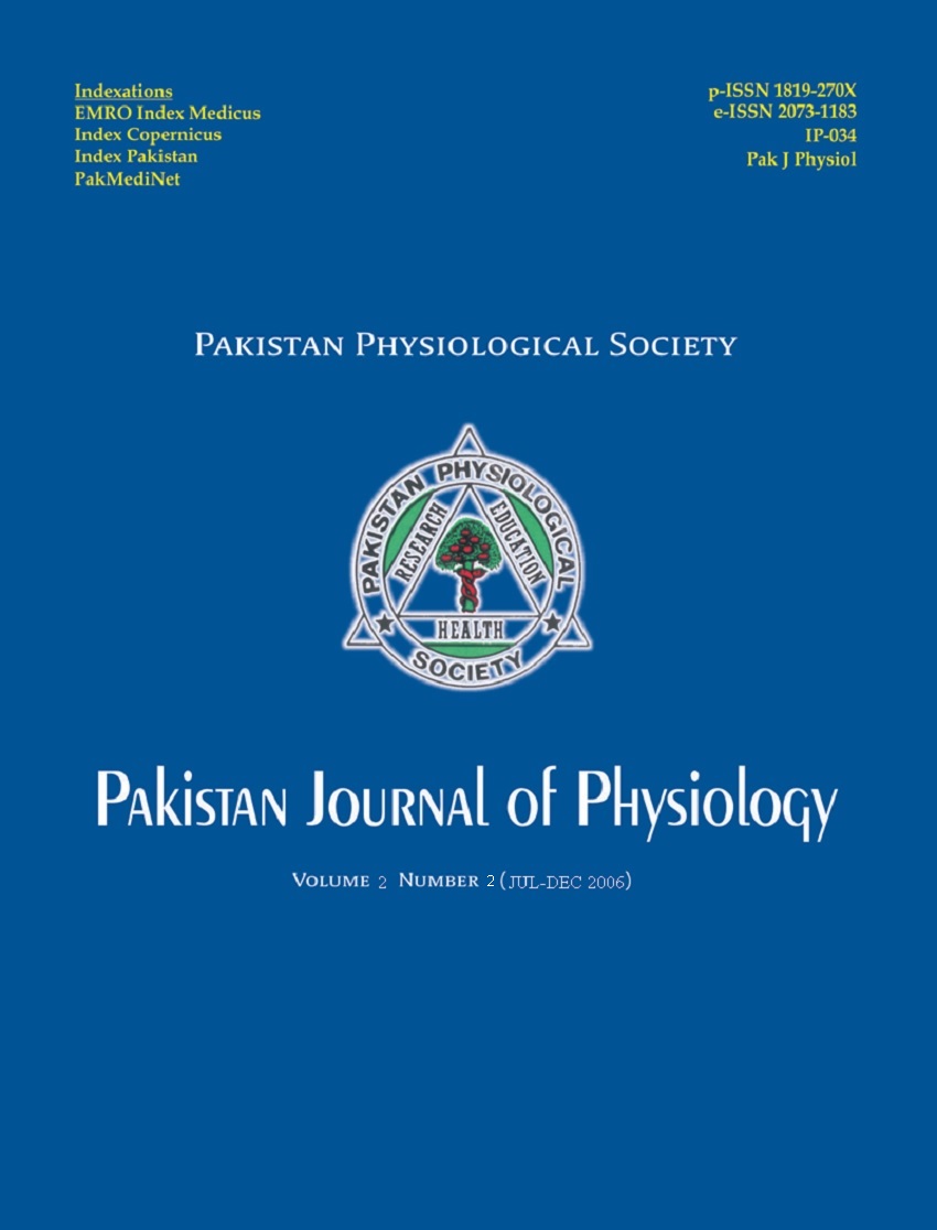 					View Vol. 2 No. 2 (2006): Pakistan Journal of Physiology
				