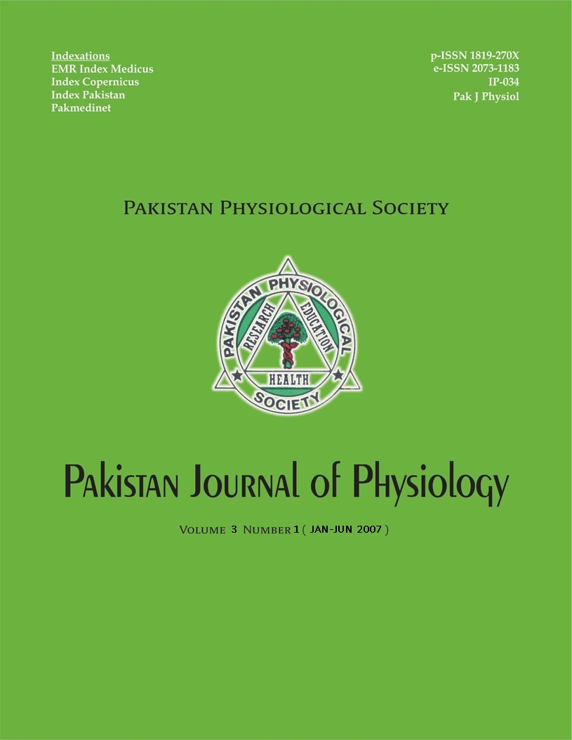 					View Vol. 3 No. 1 (2007): Pakistan Journal of Physiology
				