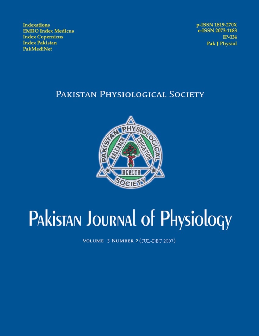 					View Vol. 3 No. 2 (2007): Pakistan Journal of Physiology
				