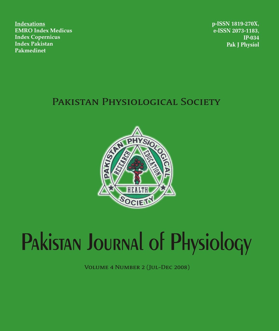 					View Vol. 4 No. 2 (2008): Pakistan Journal of Physiology
				