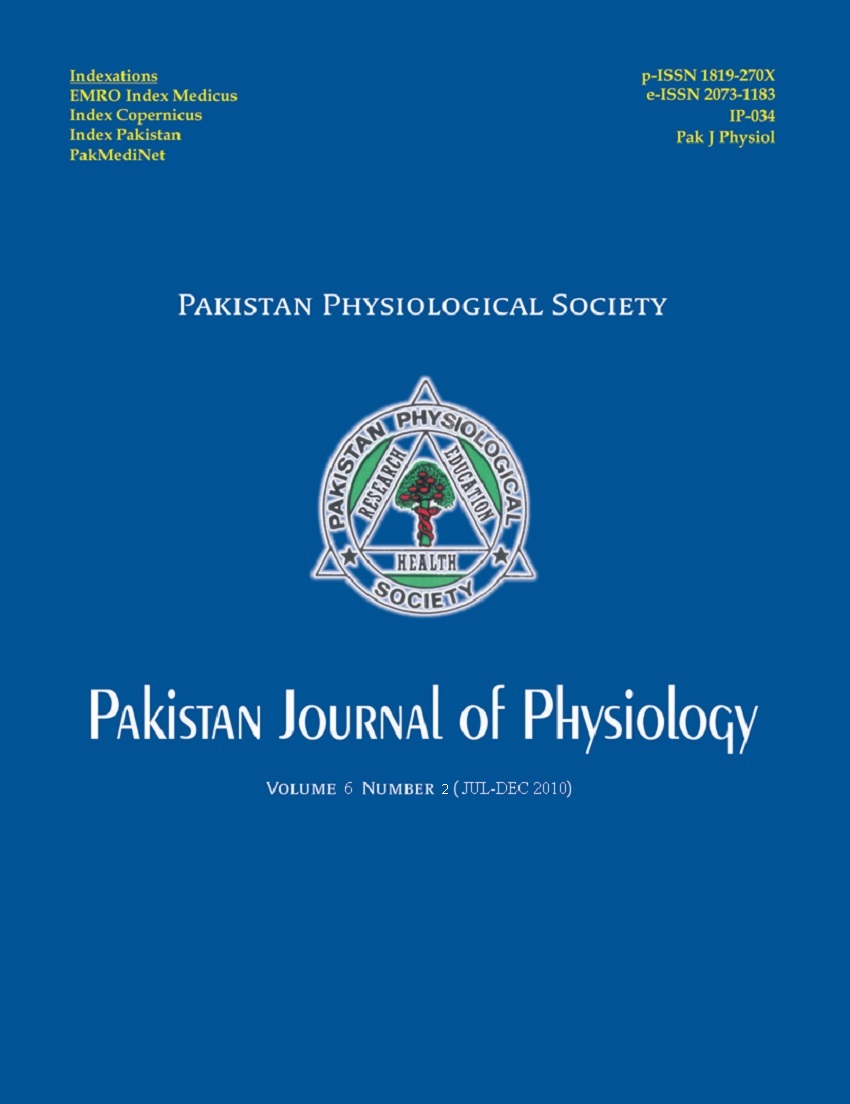 					View Vol. 6 No. 2 (2010): Pakistan Journal of Physiology
				