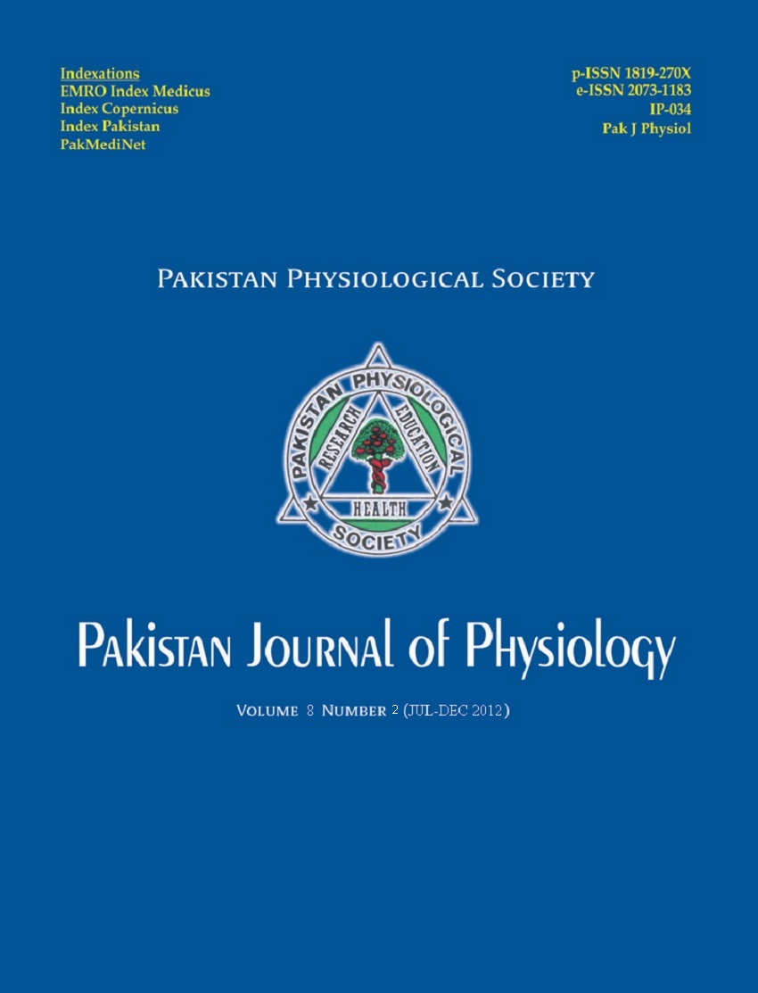 					View Vol. 8 No. 2 (2012): Pakistan Journal of Physiology
				
