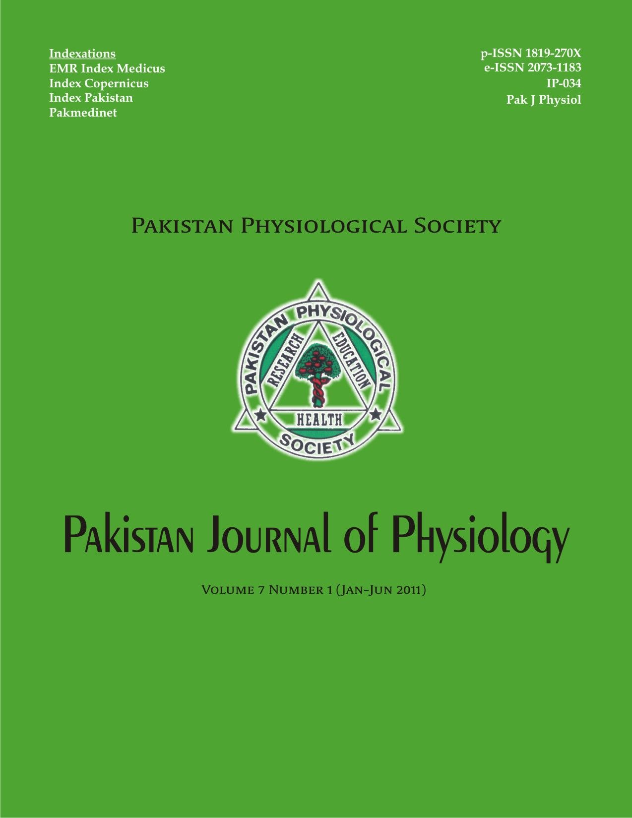 					View Vol. 7 No. 1 (2011): Pakistan Journal of Physiology
				