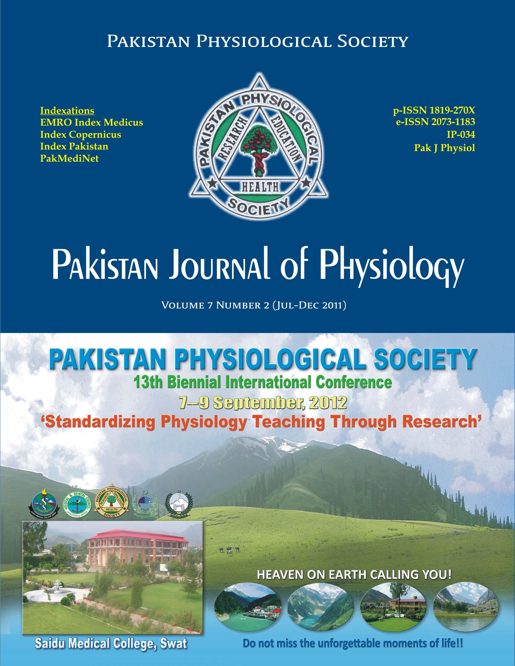 					View Vol. 7 No. 2 (2011): Pakistan Journal of Physiology
				