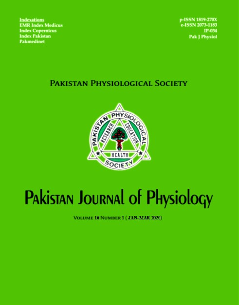 					View Vol. 16 No. 1 (2020): Pakistan Journal of Physiology
				