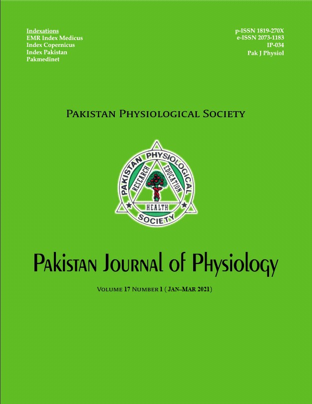 					View Vol. 17 No. 1 (2021): Pakistan Journal of Physiology
				