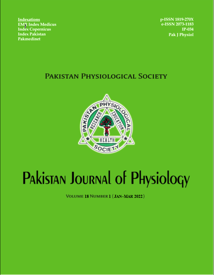 					View Vol. 18 No. 1 (2022): Pakistan Journal of Physiology
				