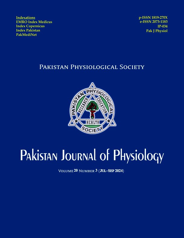 					View Vol. 20 No. 3 (2024): Pakistan Journal of Physiology
				