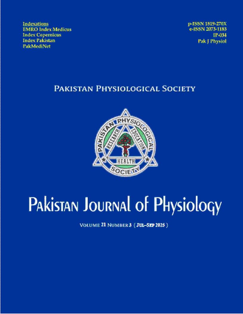 					View Vol. 21 No. 3 (2025): Pak J Physiol
				