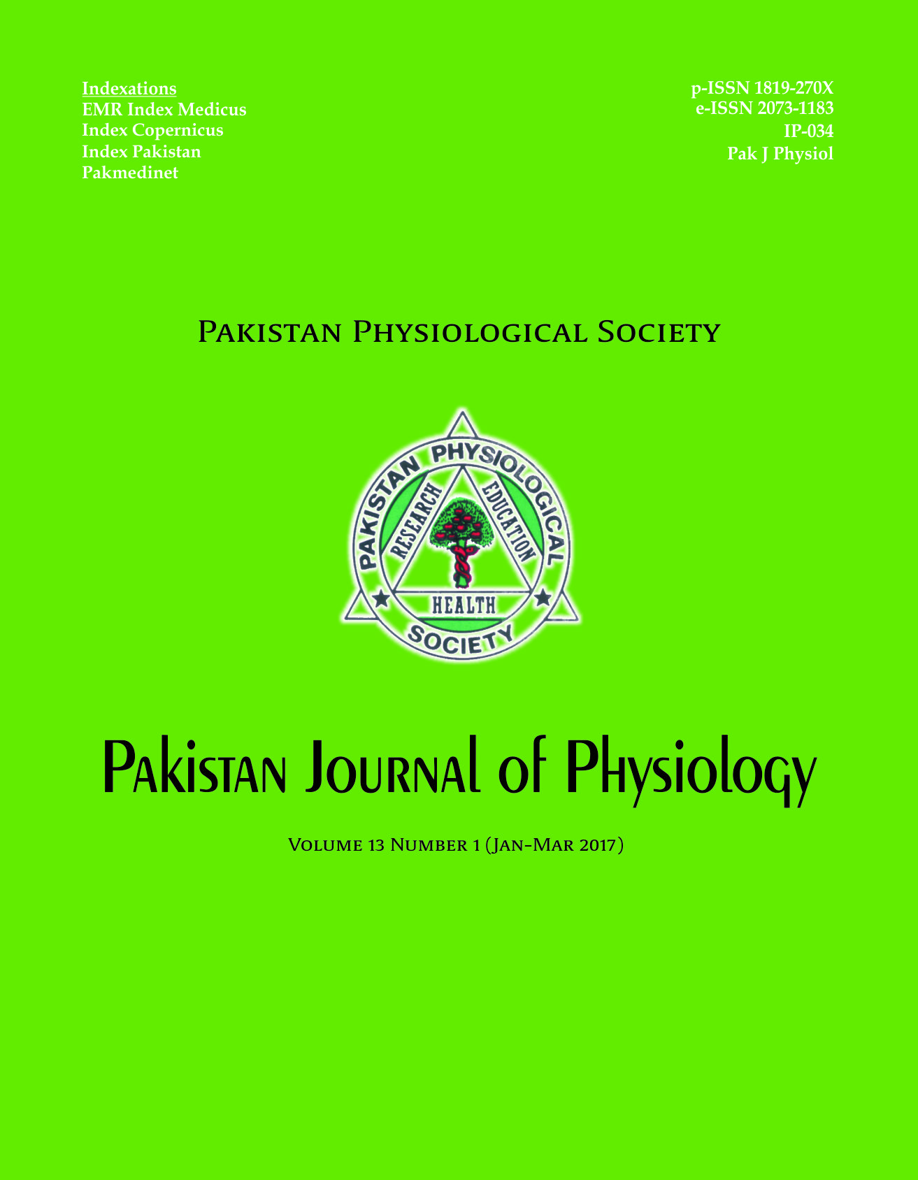 					View Vol. 13 No. 1 (2017): Pakistan Journal of Physiology
				
